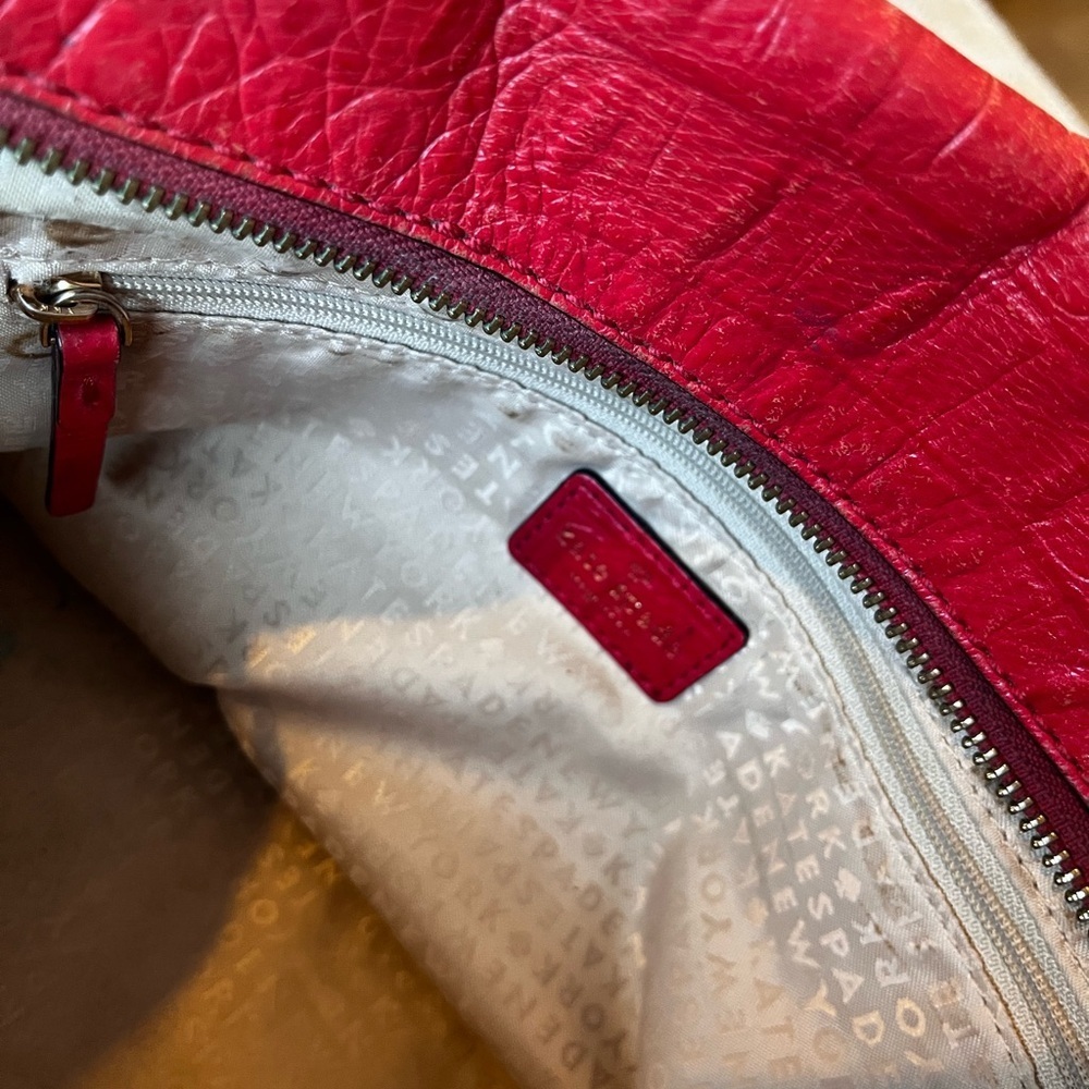 KATE SPADE Rialto Place Alessa Croc Embossed Red Leather Satchel Bag  Mobwife - Picture 4 of 8